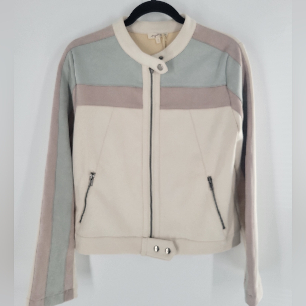Mystree Color Blocked Moto Jacket Size M New - Picture 3 of 7